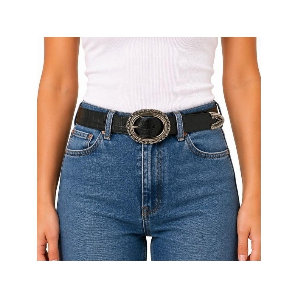 Brighton Leather Croc Silver Hardware Reversible Blk/Brn Women Belt Med 36200